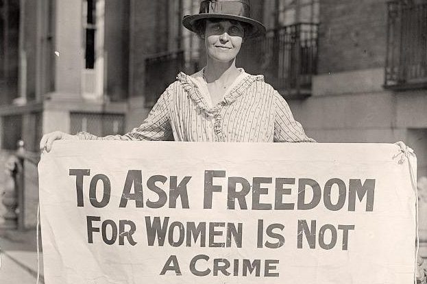 A suffragette protesting for equal rights